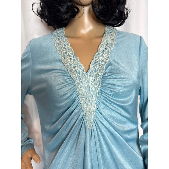 Vintage 60's OOAK unbranded laced V neck blue long sleeved maxi dress small - Picture 2 of 16